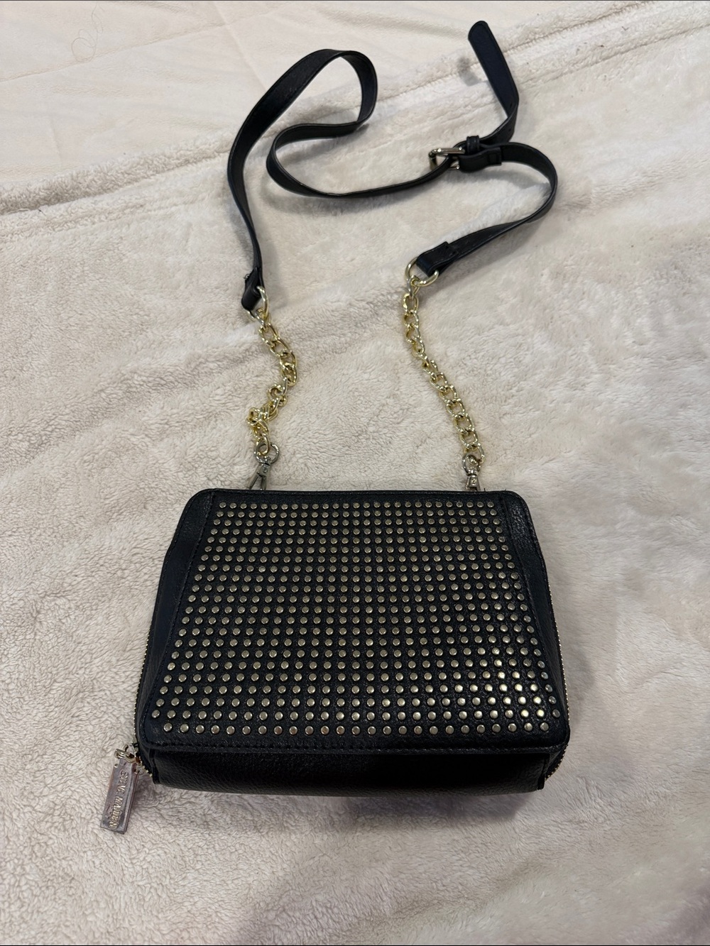 Steve Madden Studded Black Crossbody Bag with Gold Chain Strap